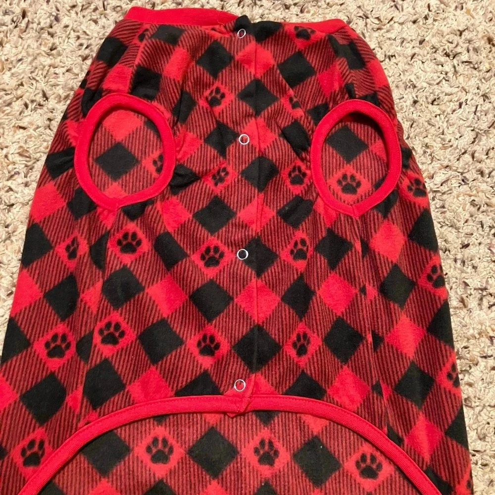Merry &‎ Bright holiday flapjack style dog pajamas red black buffalo check Sz L